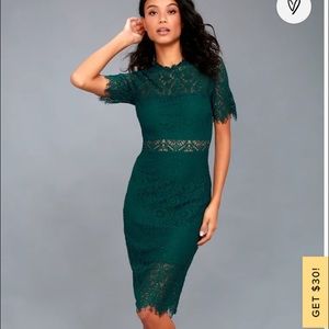 NWT Lace Midi Dress, forest green